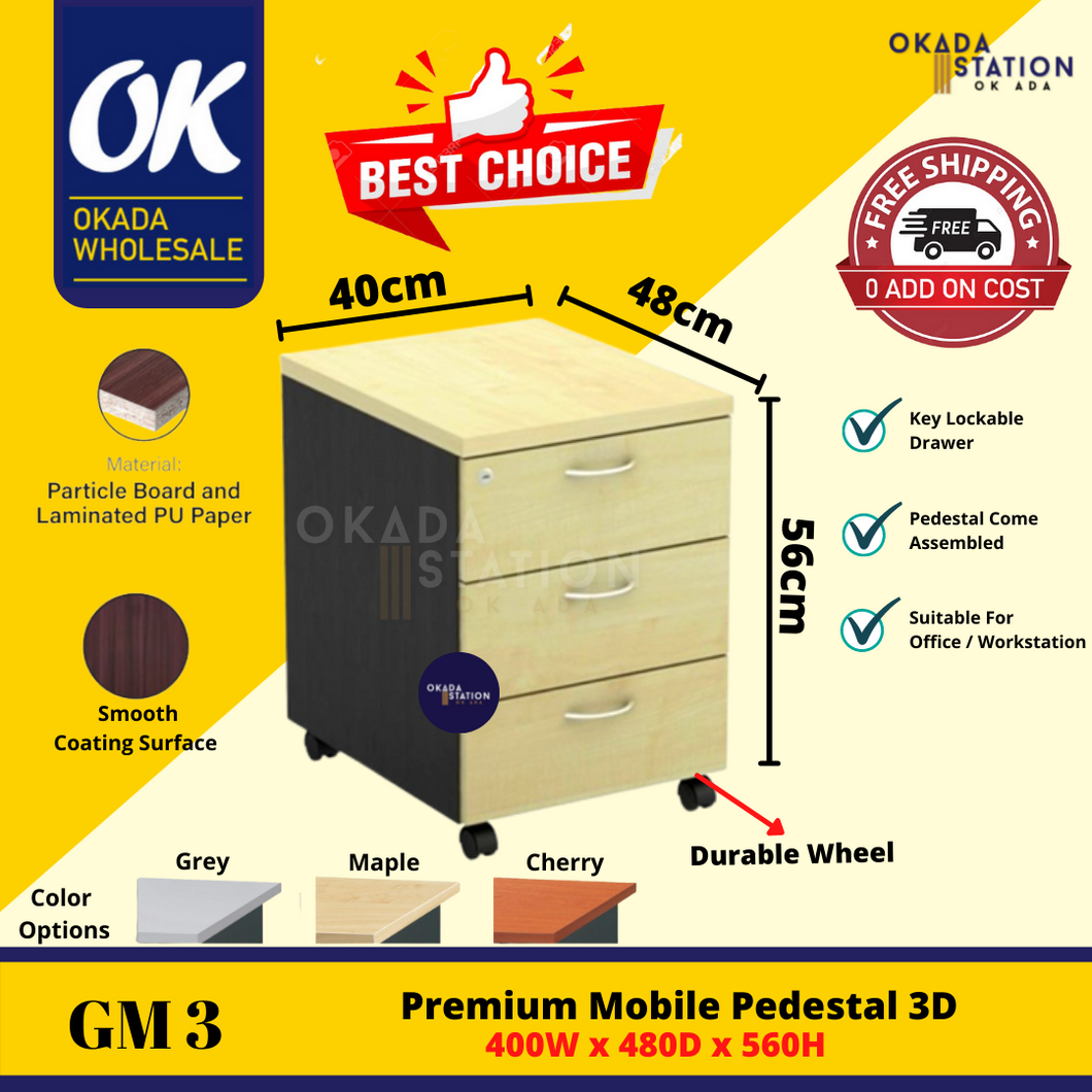 OKADA GM3 Mobile Pedestal / Drawer Cabinet / Almari Laci / Kabinet / Cabinet Storage / Mobile Cabinet