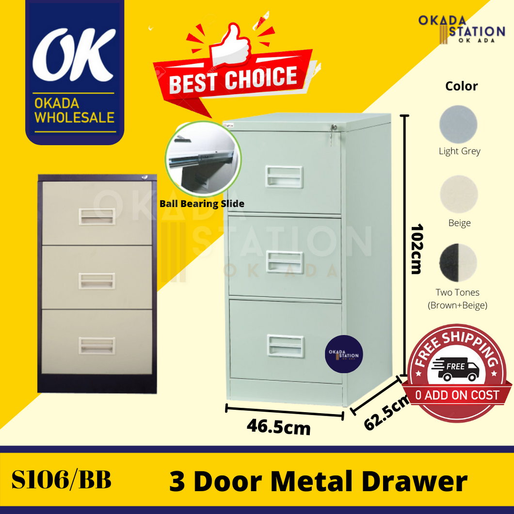 OKADA 3 Layer Metal Drawer Cabinet / Almari Besi / Steel Drawer Cabinet / 3 Layer Metal Drawer