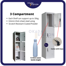 Load image into Gallery viewer, OKADA 3 Layer Metal Locker S114/3 / Almari Besi / Steel Locker Hostel / Single Locker / Metal Cabinet
