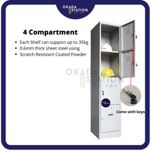 Load image into Gallery viewer, OKADA 4 Layer Metal Locker S114/B / Almari Besi / Steel Locker Hostel / Single Locker / Metal Cabinet
