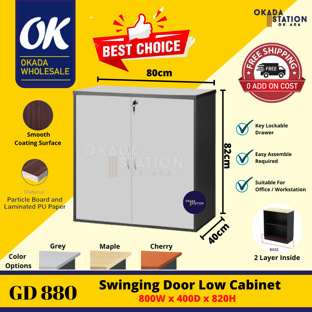 OKADA GD880 Swinging Door Low Cabinet / Drawer Cabinet / Almari Buku / Kabinet / Cabinet Storage / Bookshelf / G Series