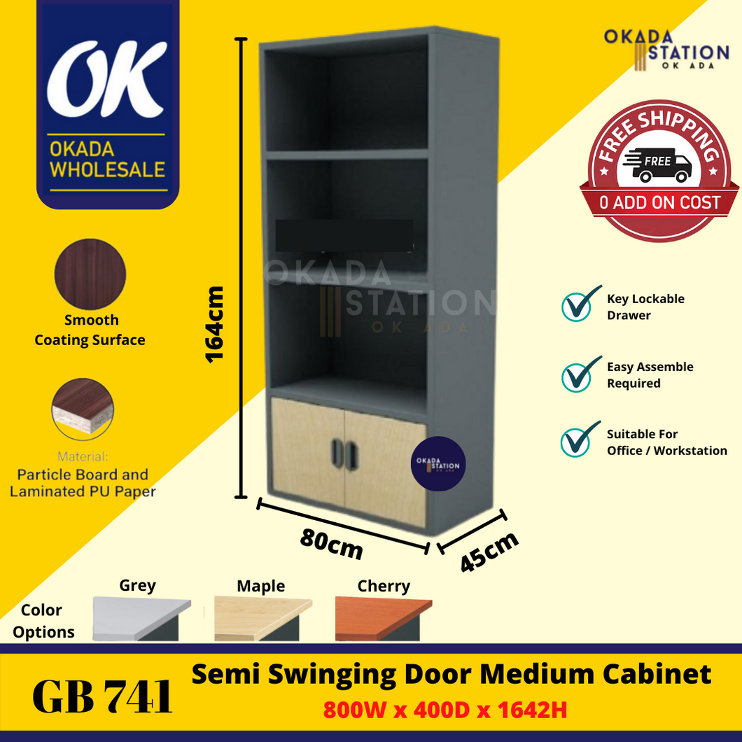 OKADA GB741 Semi Swing Door Cabinet / Drawer Cabinet / Almari Buku / Kabinet / Cabinet Storage / Bookshelf / G Series