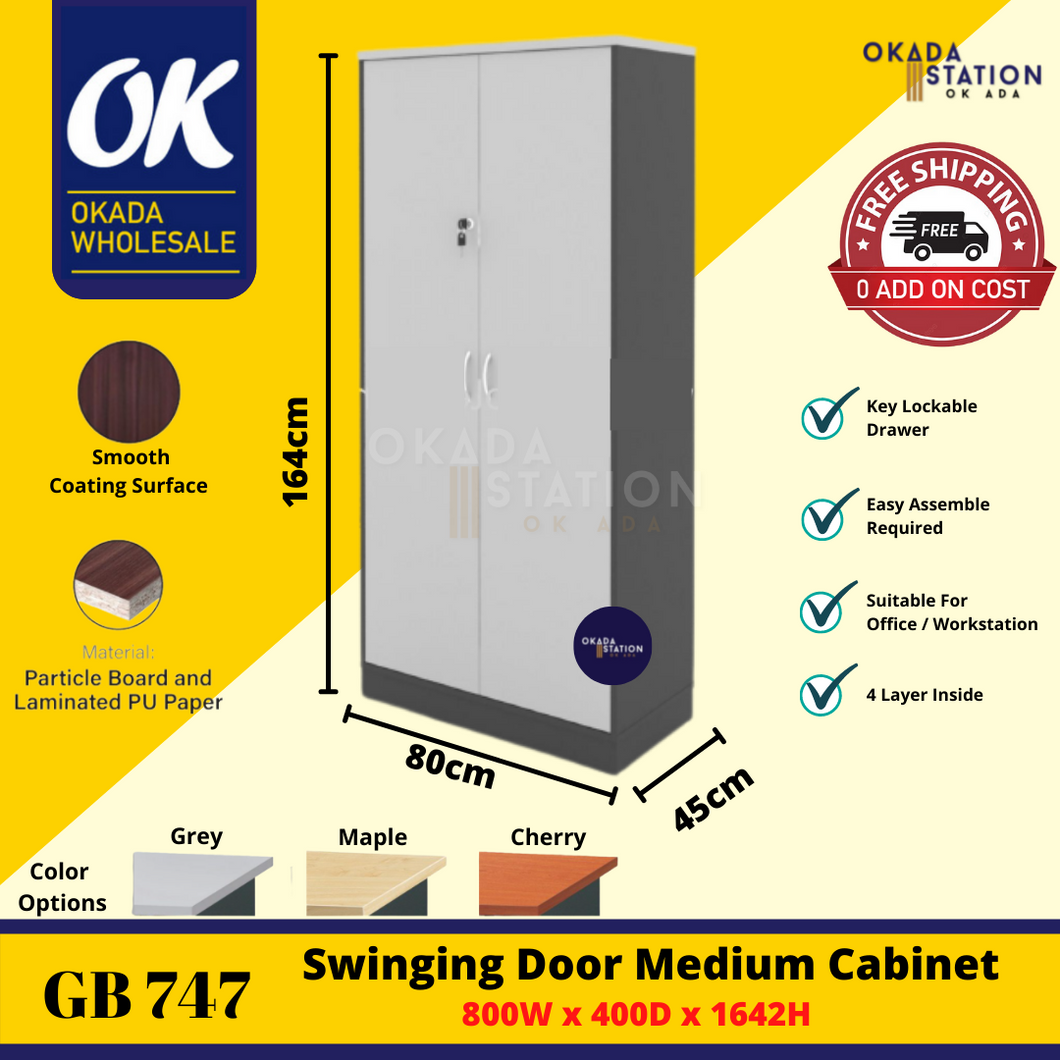 OKADA GB747 Swing Door Cabinet / Drawer Cabinet / Almari Buku / Kabinet / Cabinet Storage / Bookshelf / G Series